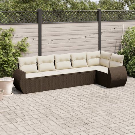 Set sofás de jardín 6 piezas y cojines ratán sintético marrón vidaXL (1/3)
