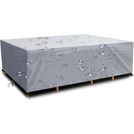Nazalus-Vente chaude-Art Housse Salon de Jardin Table 160x100x70cm 420D Oxford Tissu bache Imperméable, Coupe-Vent, Anti-UV, Résistance au déchirement Jardin, Argenté (1/5)