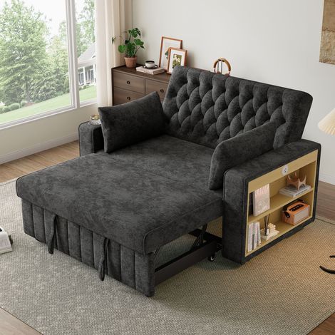 Canapé-lit multifonction pliant avec rangement,couchage,porte-gobelet,USB et oreillers. Gain de place pour salon,chambre et invités. Gris.