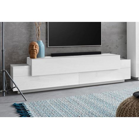 Meuble TV moderne 200 cm blanc laqué brillant Corso (1/4)