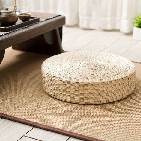 Tapis de sol en paille tressée pour jardin, salon, salle à manger - Coussin rond zen en fibres naturelles pour yoga et décoration intérieure (1/5)