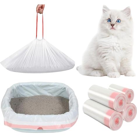 Sac à litière pour chat 910 x 450 mm – Poignée de transport – Autonettoyant, biodégradable,Sacs anti-griffes extra épais de 0,02 mm, résistant aux déchirures – 4 rouleaux/10 pièces