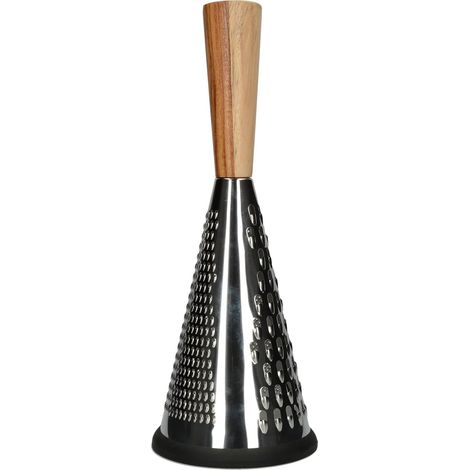 1 - Râpe à fromage - Accessoire cuisine - Style vintage conique - Lames acier inoxydable et manche bois - Pour table à manger - Argent/Marron - 13x13x33cm