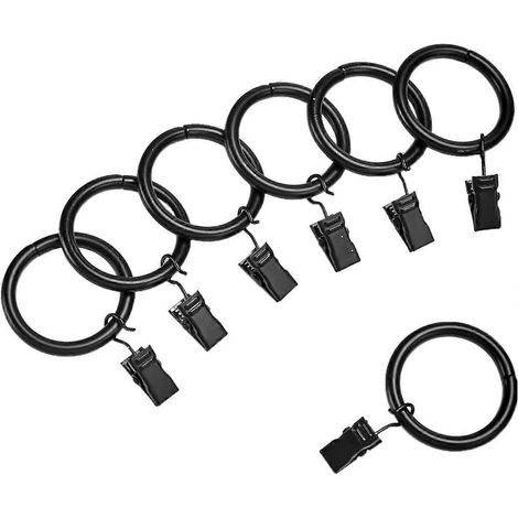Anneaux de fixation pour tringle à rideaux de 2,5 cm (1 pouce), lot de 20, noirs (1/4)