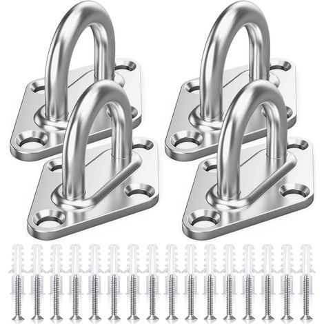 M5 Platine Oeillet Inox,4 Pièces Rhombic Kit de Crochet Plafond Charge Lourde,Crochets D'ancrage Marine avec Vis,Crochet Suspension Plafond Fixation Support Anneau Mural pour Accrocher Objets (4)