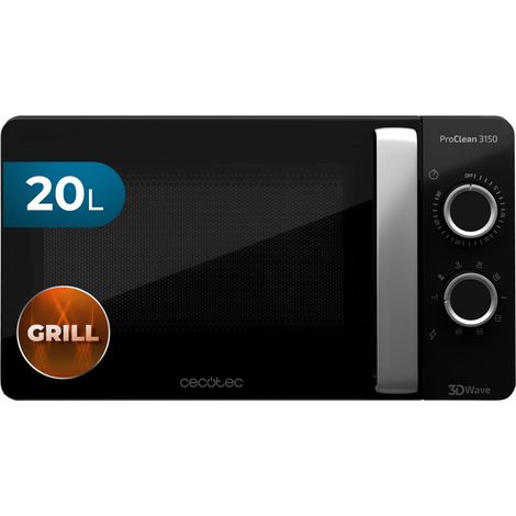 Micro-ondes noir et argent 3150. Avec Gril et revêtement Ready2Clean, Technologie 3D Wave. Grill 800 W, 20 L de capacité, 6 niveaux, porte FullCrystal (1/3)