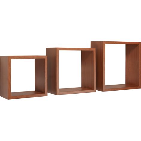 Set 3 Mensole da Parete Cubo in Fibra di Legno Incubo Ciliegio (1/5)