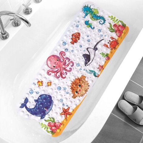 FENOPLASTICATapis de douche tapis de bain antidérapant avec trous de drainage et ventouses lavable en machine antidérapant pour enfants âgés maternité salle de bain 39 x 15 pouces (1/5)