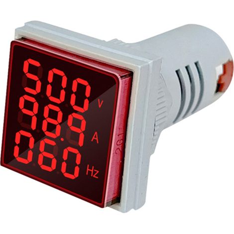 Indicateur 3 en 1 : courant alternatif, tension et fréquence Tête carrée de 22 mm Moniteur LED multifonction Caractéristiques : AC60-500V, 0-100A, 20-75Hz (1/5)