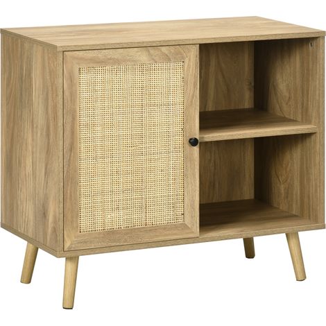 Meuble auxiliaire cuisine de en buffet avec porte en rotin et 2 étagères de rangement pour le salon 80x39x70 cm naturelles (1/5)