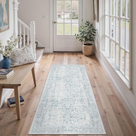 Vintage Tapis Couloir 60x180cm Bleu Lavable en Machine Rug Cuisine,Chambre Enfant Rugs, Descente de Lit,AntidéRapant Carpet,Mangerd Carpets,Interieur Doux Poil Ras,Bureau (1/5)
