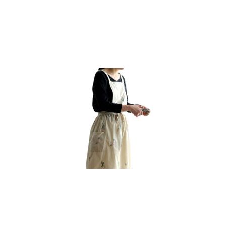 Tablier imperméable en coton et lin – Beige – Brodé – Style japonais, pour pâtisserie et café (1/5)