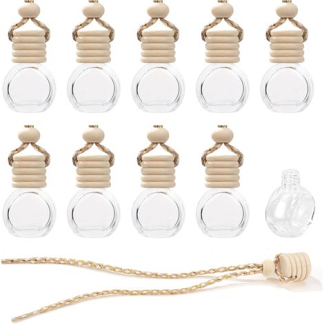 Nachfüllbare Glasflaschen für Auto-Lufterfrischer, transparenter Aromatherapie-Anhänger mit Diffusor für ätherische Öle zur Autodekoration, 10 Stück à 10 ml (1/5)