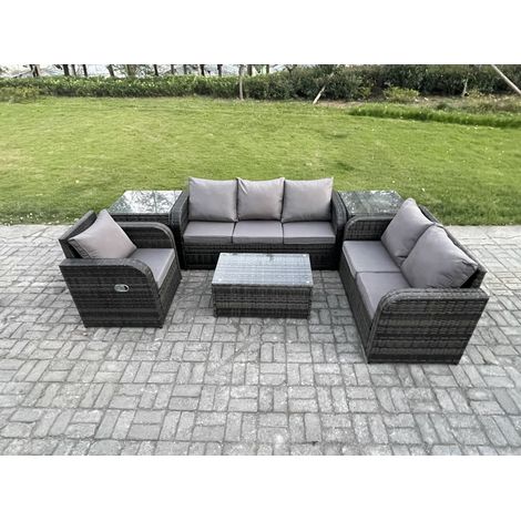 Fimous Ensembles de meubles de jardin 6 places Ensemble de canapés en rotin avec Table basse rectangulaire Chaise inclinable Canapé 3 places 2 Tables d'appoint (1/5)