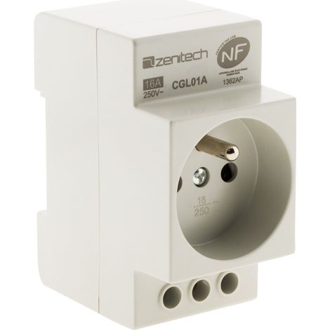 Zenitech – Prise de courant modulaire 2P+T NF – Installation sur tableau électrique – Intensité 16A – Puissance 3680W sous 230V/50Hz