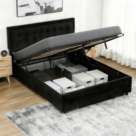 HOMCOM 5ft King Size Ottoman Bed with Gas Lift End Opening, Black