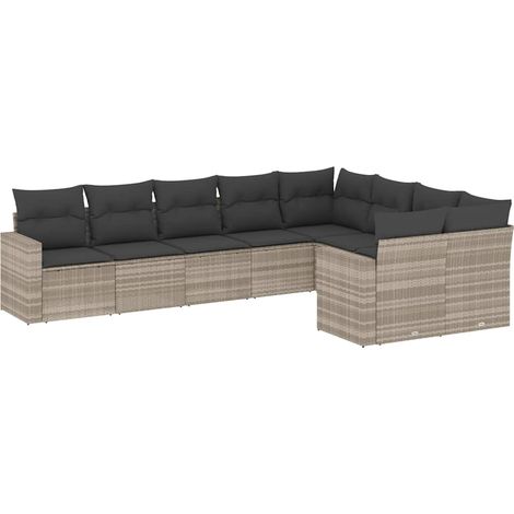 Maison Exclusive - Set Divano da Giardino 9pz con Cuscini Grigio Chiaro Polyrattan (1/5)
