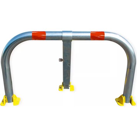 Arceau parking renforcé (50mm) galvanisé bandes rouges pieds jaunes - arceau anti-stationnement avec serrure intégrée (1/5)