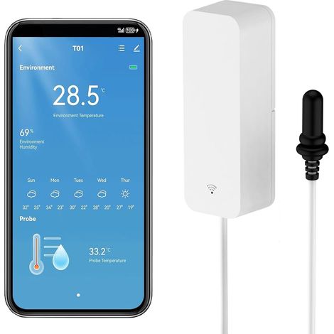 Smart Thermometer Hygrometer with Probe, Temperature and Humidity Gauge for Aquarium WiFi with Remote Monitoring via App, Fridge Thermometer Sensor, Compatible Alexa. (1/5)