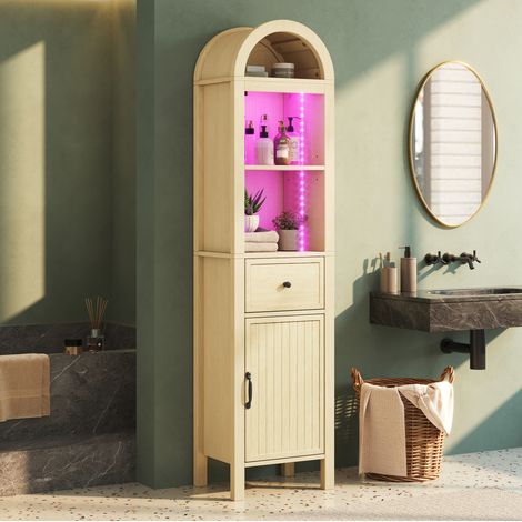 Hochschrank fürs Badezimmer 40 x 30 x 163 cm, RGB-LED, Schublade, wendbare Türen HAVRYA (1/5)