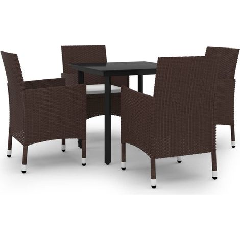 Conjunto de comedor de jardín de 5 piezas con cojines resina tejida cristal marrón y negro 020014849 (1/5)