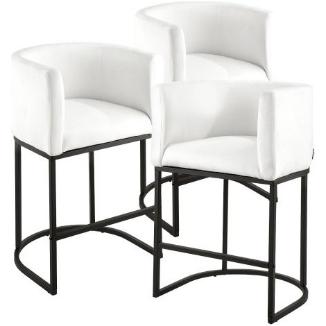 Tabouret de bar, lot de 3, chaise de bar en tissu, 635 mm haut, siège de cuisine avec dossier, accoudoirs, structure en métal et repose-pieds, chaise îlot pour cuisine et salle à manger, blanc (1/3)