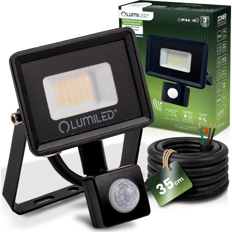 Projecteur LED Zoner 20W 1800LM 4000K IP44 Noir Détecteur de mouvement Lumiled (1/5)