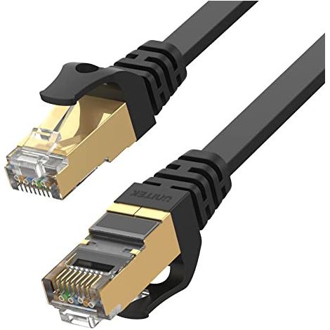 UNITEK Unitek C1897BK Câble plat Ethernet Cat.7 avec connecteurs RJ45 plaqués or 100% cuivre SSTP Structure torsadée à double blindage Compatible avec 10GBaseT 15 m (C1897BK-15M)