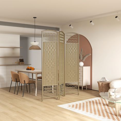 Paravent intérieur en bois séparateur de pièce cloison pliable 3 panneaux 120 x 170 cm bois naturel
