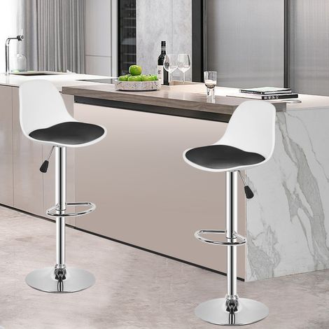 Haloyo Tabouret de Bar Lot de 2,Réglable en Hauteur,Chaise Bar Cuisine avec Dossier et Repose-Pieds,Pivotant à 360°,blanc principal gris auxiliaire (1/5)