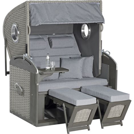 Strandkorb Rustikal 305 Z Comf KS-Geflecht stone-grey Pinie