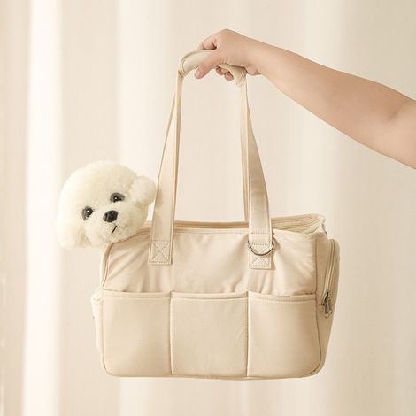 Sac de transport chien coton pliable avec coussin et poches, pour petits chiens jusqu'à 4kg, idéal voyage (1/4)