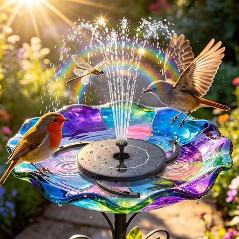 Fontaine solaire 2,8 W avec panneau amovible Support fixe et 6 buses pour bain d'oiseaux de jardin et bassin extérieur (1/5)