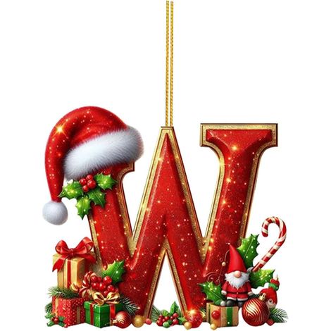 26 adornos de letras para árbol de Navidad, adornos colgantes de letras para decoración navideña (W) (1/5)