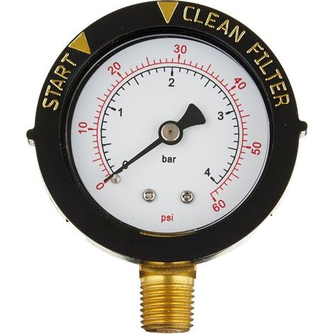 Pentair 190058 Pressure Gauge, Replacement for Pool/Spa Valve, 60 psi, 1/4" Bottom NPT Thread (1/5)