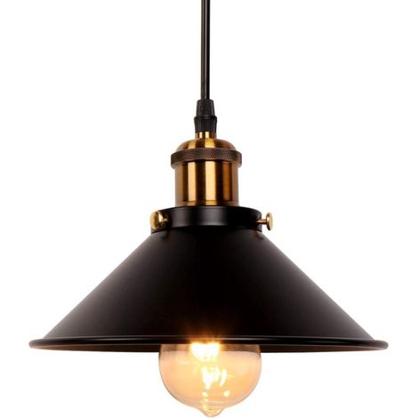 Lustre rétro américain-Industriel Rétro Fer Noir Suspendu Pendentif Lumière-Longueur réglable, avec source lumineuse (1/4)