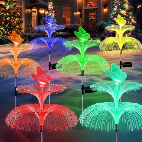 Lot de 6 guirlandes lumineuses solaires de Noël, étanches, papillons à 7 couleurs changeantes pour jardin. (1/5)