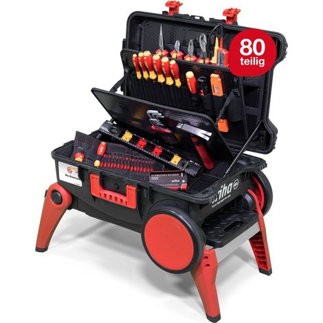 Wiha Werkzeugkoffer Set XXL 4 electric I 80-tlg. I Elektriker Werkzeugkoffer mit Rollen I Werkzeugkasten mit umfangreichem Sortiment (45734)