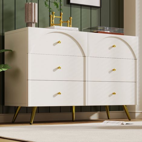 MEUBLIV Cassettiera a 6 cassetti bianco crema 120x40x85 cm – ampio spazio (1/5)