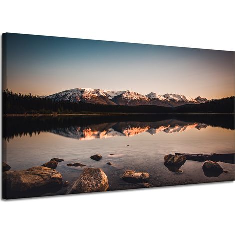 Impression sur toile, paysage naturel, montagnes et étang, 120 x 70 cm