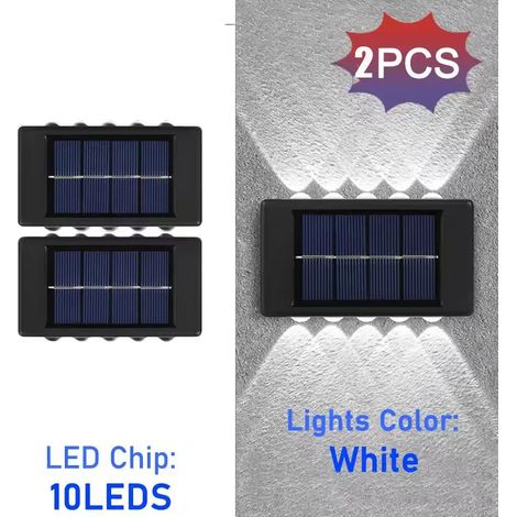 (10 LED - 2 pièces - Blanc) Appliques solaires murales extérieures étanches, éclairage LED de sécurité vers le haut et vers le bas, compatibles avec la décoration de jardin, cour et clôture. Lumière c (1/5)