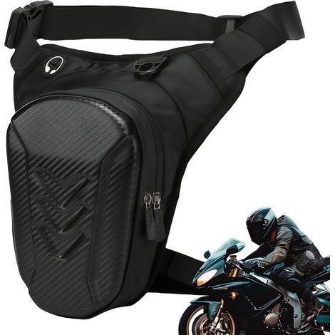 Borsa da gamba per moto: marsupio da moto per uomo e donna, borsa da coscia per moto, marsupio da moto, borsa da gamba per escursionismo, guida, pesca (nero), Nero, 0 (1/5)