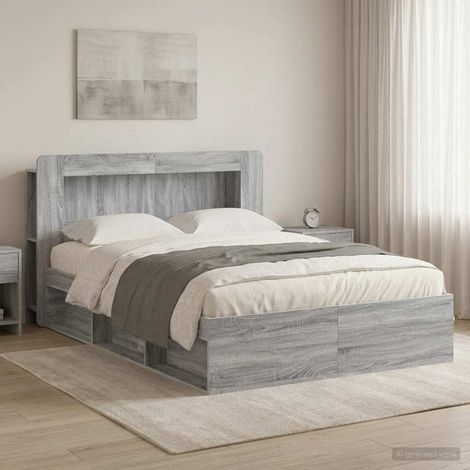 vidaXL Bed Frame with Storage Grey Sonoma 140 x 200 cm Engineered Wood (1/5)