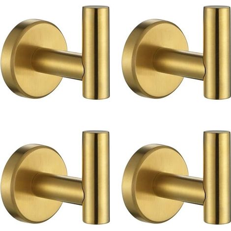 Wandmontierter Handtuchhaken für Badezimmer, gebürstetes Goldfinish, Messing, für Bademantel, Morgenmantel, Badezimmer, Küche oder Garage (4er-Set), Edelstahl SUS 304, 0,8 mm, TH100-BG-P4 (1/5)