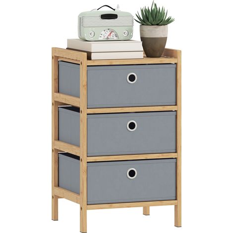 HOMCOM Chest of Drawers, 3 Drawers Dresser with Bamboo Frame, Light Grey