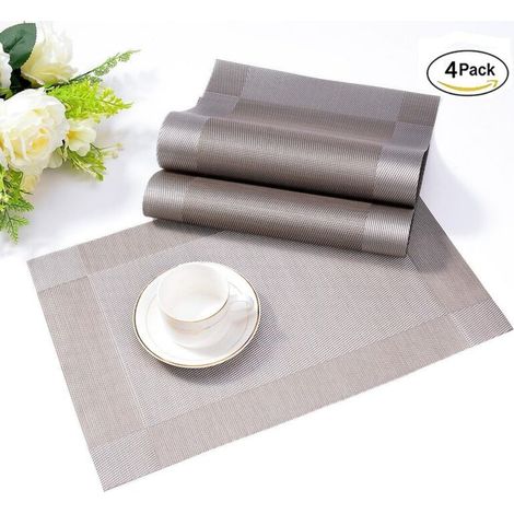 Sets de table Set de Table, Set de 4 Sets de Table Antidérapants Lavables Pvc Résistant à l'Usure Résistant à la Chaleur pour La Maison, Restaurant, Table à Manger Gris Argenté 45x30cm (1/4)