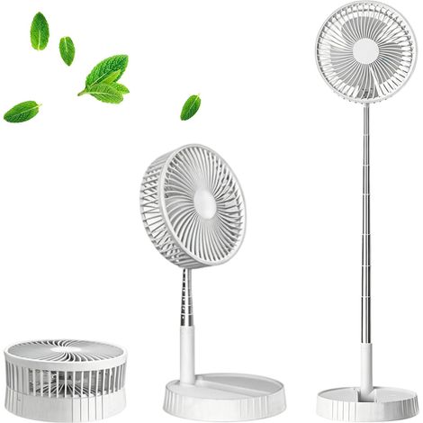 Ventilateur pliable sans fil 4 vitesses – Hauteur réglable, rotation 360°, 7200 mAh – Blanc (1/5)