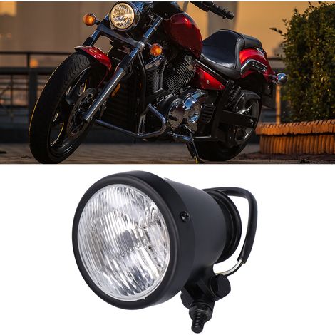 Retro 12V 4-Zoll Motorradscheinwerfer mit schwarzem Gehäuse und weißer Linse, kompatibel mit allen Retro-Motorrädern. (1/5)