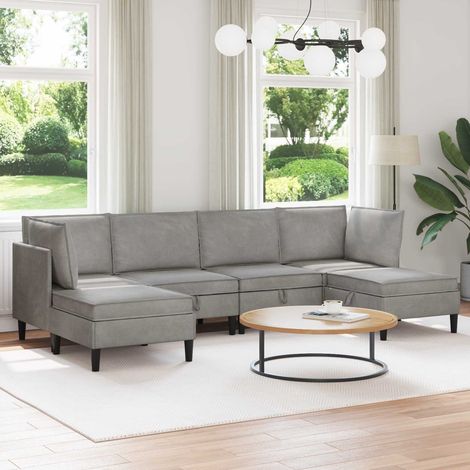Juego de muebles de salón con cojín 6 pcs Gris Claro Terciopelo