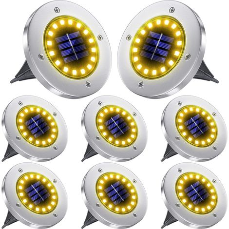 QAZQA Lampe Spots Solaire Extérieur Jardin,16 LED Lumière Solaire Extérieur Étanche LED Lampe Enterrée,Sans Fil Inox Spot Luminaire pour Decorative Pelouse/Baliser/Terrasse/Chemin/Plantes,Warm white,8 (1/5)